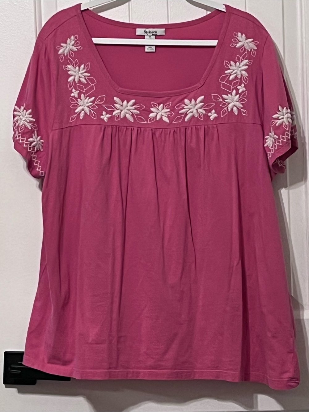 Style & Co Floral Embroidered Scoop Neck Top Pink 2X